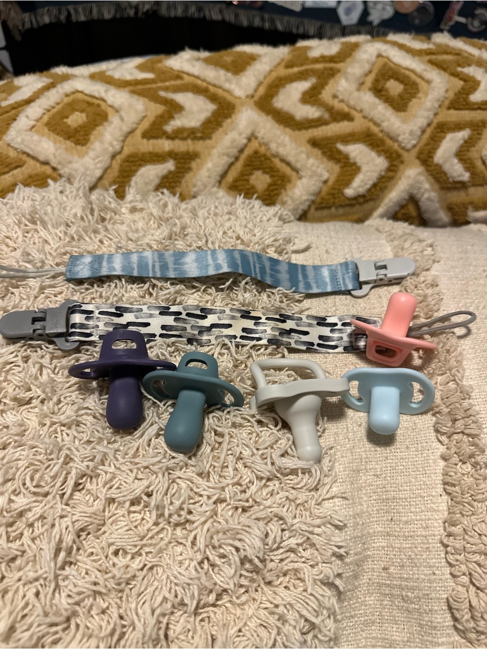 Neutral Toned Silicone Pacifier Set with Straps - Kids Accessories